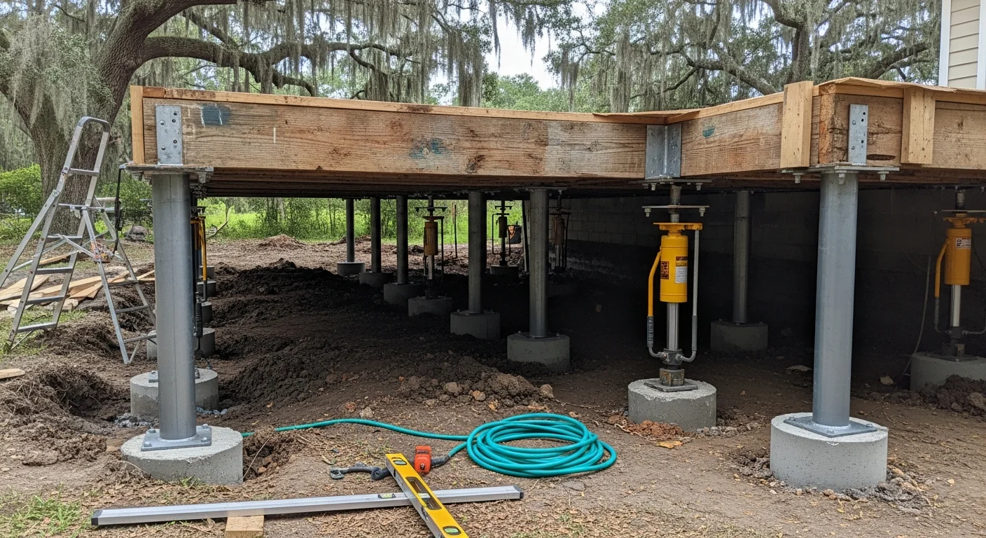 Pier and beam foundation repair work on a residential home
