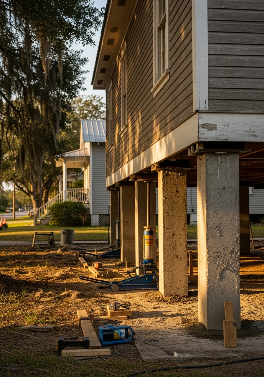A service professional in uniform standing confidently in front of a Lake Charles home.