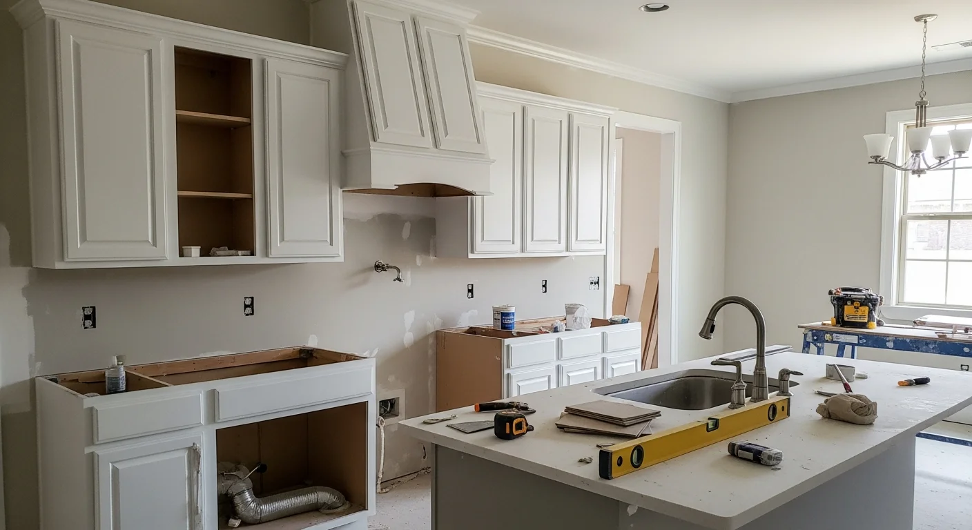 A remodeled interior living space in a Lafayette, LA home showing updated flooring, refreshed walls, and an open layout. La House Moving and Leveling completed the renovation to improve function and airflow in the Acadiana-area property.